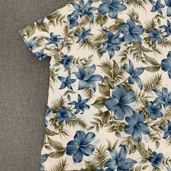 Womens Analogy  Floral Button Down Shirt Blue Ivory Collared Top Medium 100%Rayo - Picture 9 of 12